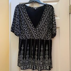 Roz & Ali Black/White Blouse 1X